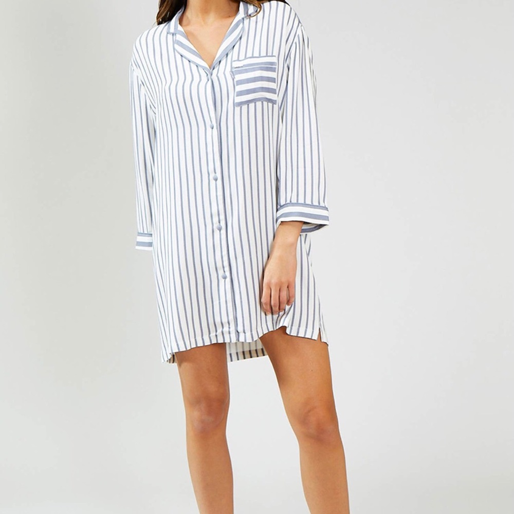 Boyfriend Stripe Nightshirt Gray and Ecru - Picture 2 of 5